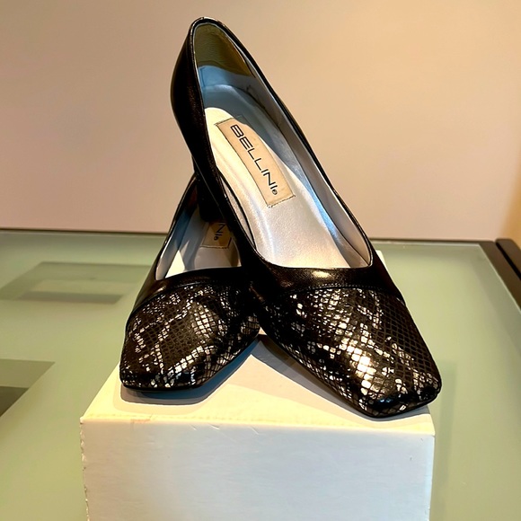 Python Skin Appliqué black 2” heels - Picture 1 of 7